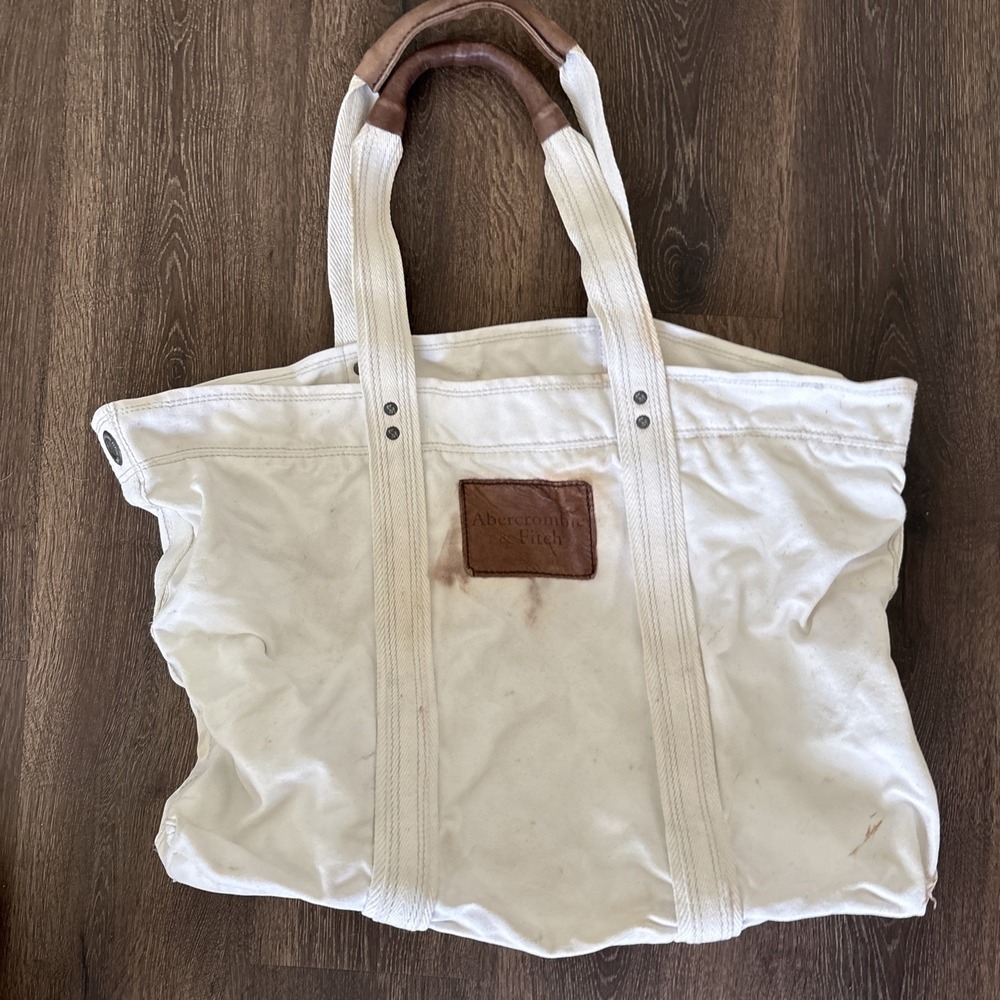 Vintage Abercrombie & Fitch Canvas Leather Tote Bag Thrashed Distressed Y2K